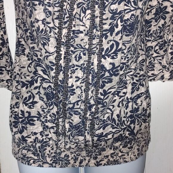 Lucky Brand navy and gray boho peasant  top Sz S - Picture 2 of 7
